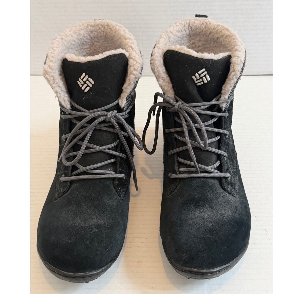 Women's Columbia Black Gray Waterproof Winter Warm Boots Size 8.5